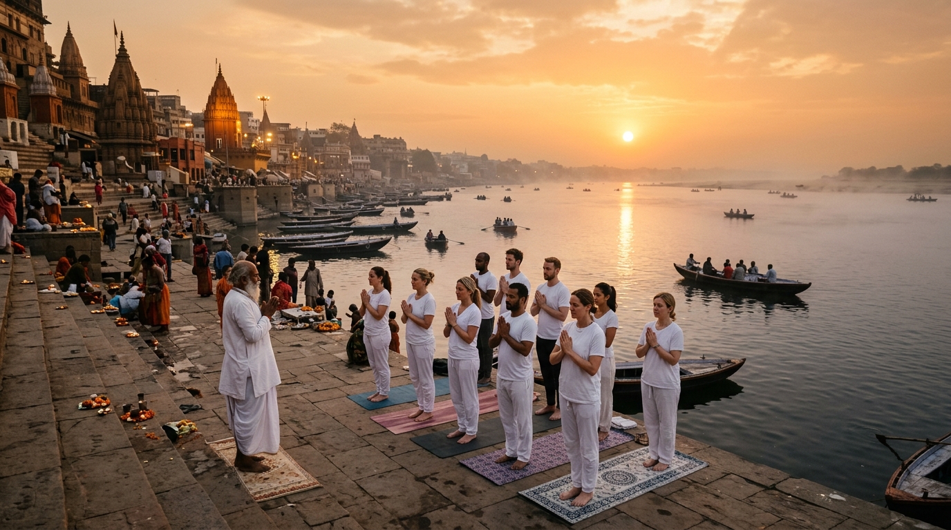 Sunrise Yoga by the Sacred Ganga: Meditation, Asanas & Morning Ghat Walk
